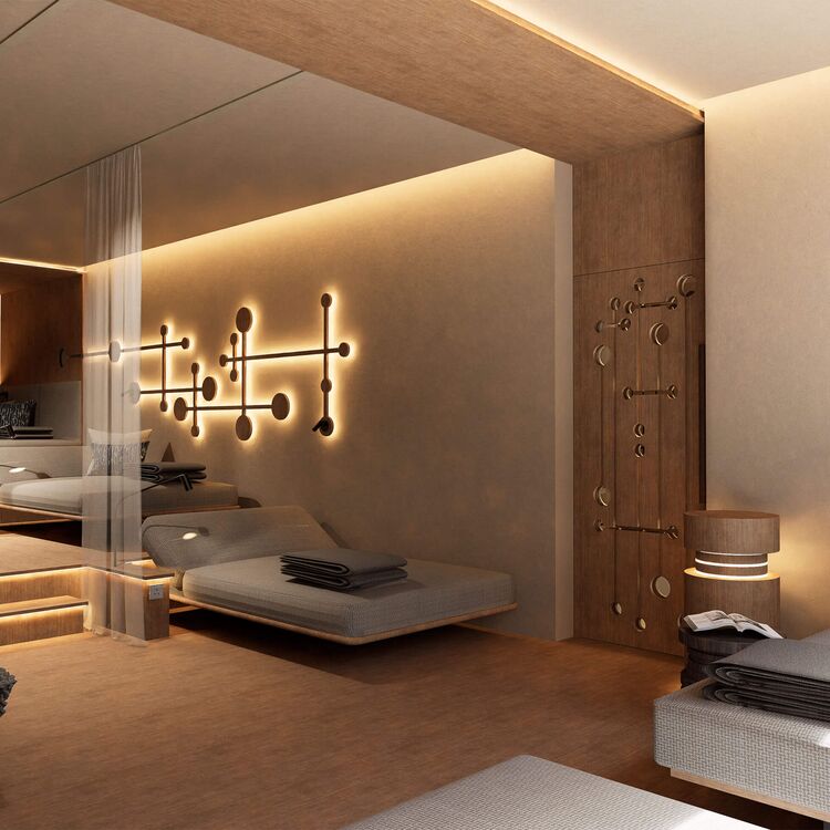 Moderner Raum mit sanfter Beleuchtung, ideal für Hotelarchitektur und ein einzigartiges Gästeerlebnis im stilvollen Hotel.